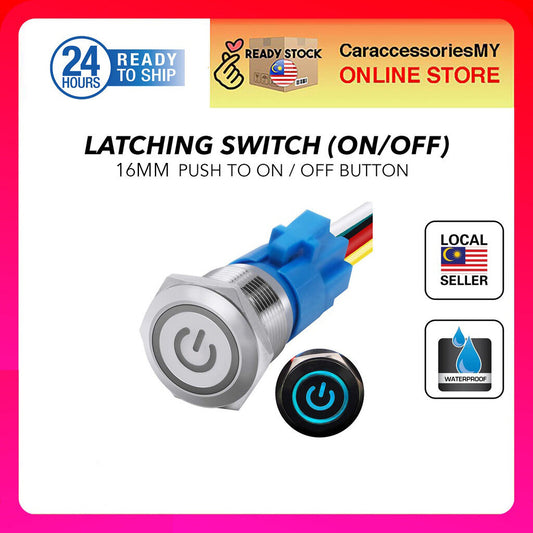 16mm latching Car Switch ON/Off button Waterproof Stainless Steel Metal Round with Blue LED Angel Eye + Power Indicator car accessories switch replacement