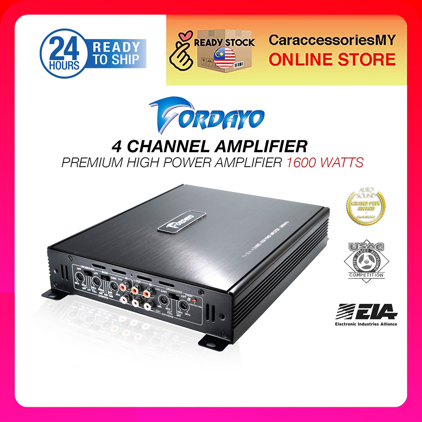 Fordayo 4 channel high power amplifiers 1600 watts car audio woofer amp subwoofer bass 4ch car speaker power