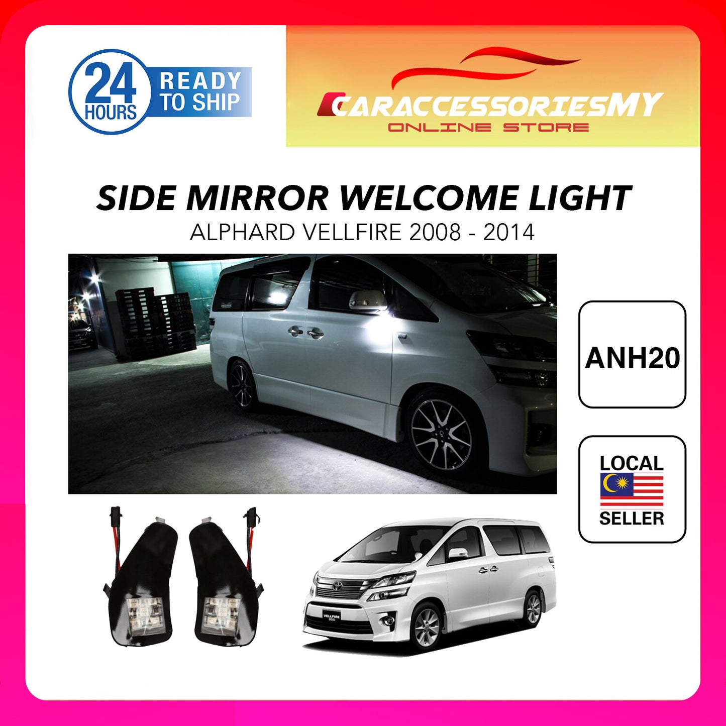 Toyota Alphard Vellfire 20 LED Car Side Mirror Welcome Light Side Mirror Light Super Bright LED Lamp