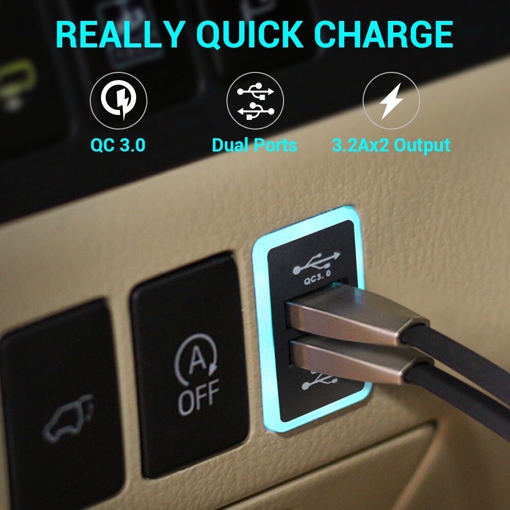 TOYOTA Old Plug & Play Smart Quick Charging 6.4A Dual USB Charger Power Socket with Blue LED (23mm X41mm) toyota car accessories