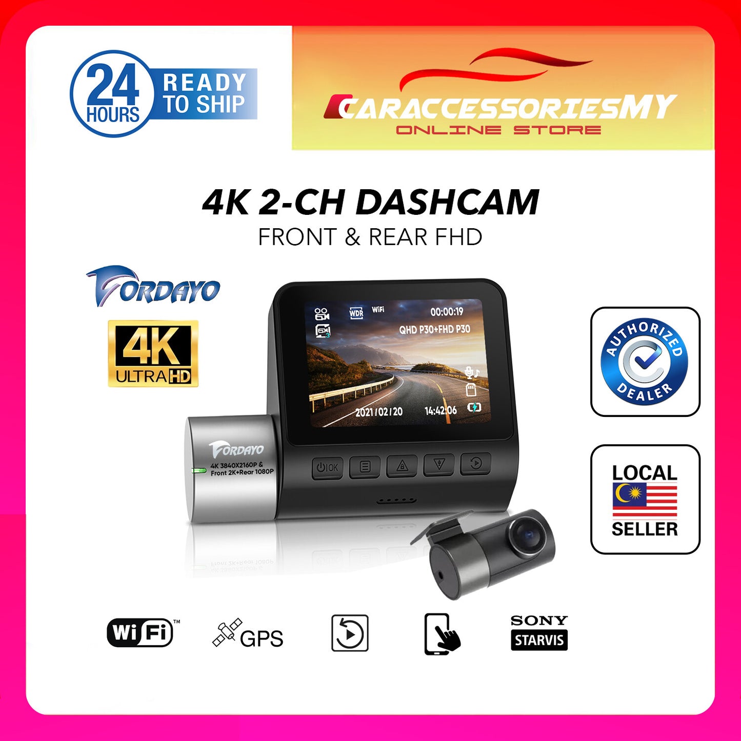 Fordayo 4k dashcam 2ch front back dvr car camrecorder parking camera
