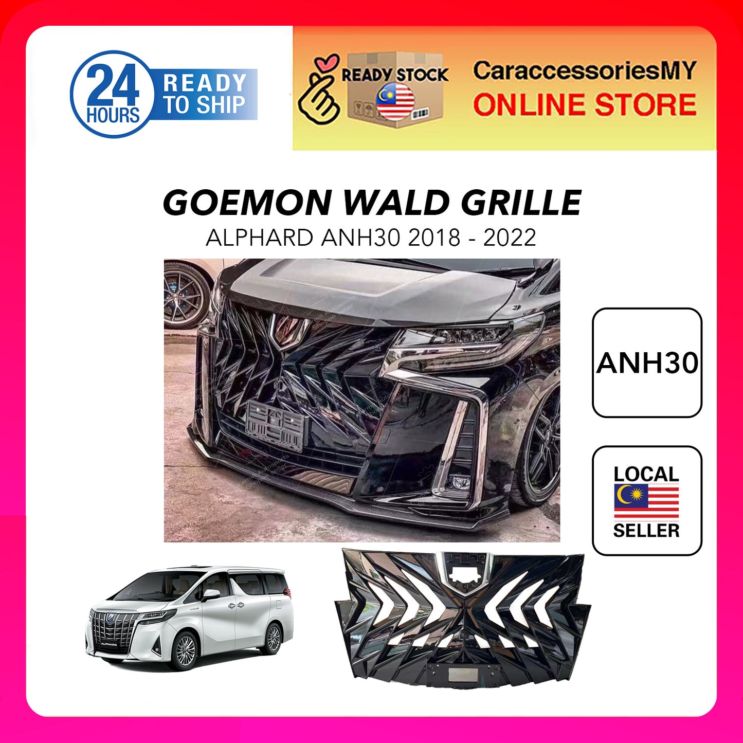 Toyota Alphard AGH30 2018-2020 Facelift WALD Front Grill Grille 魔鬼 Sarung Goemon Type Monster Grill V2
