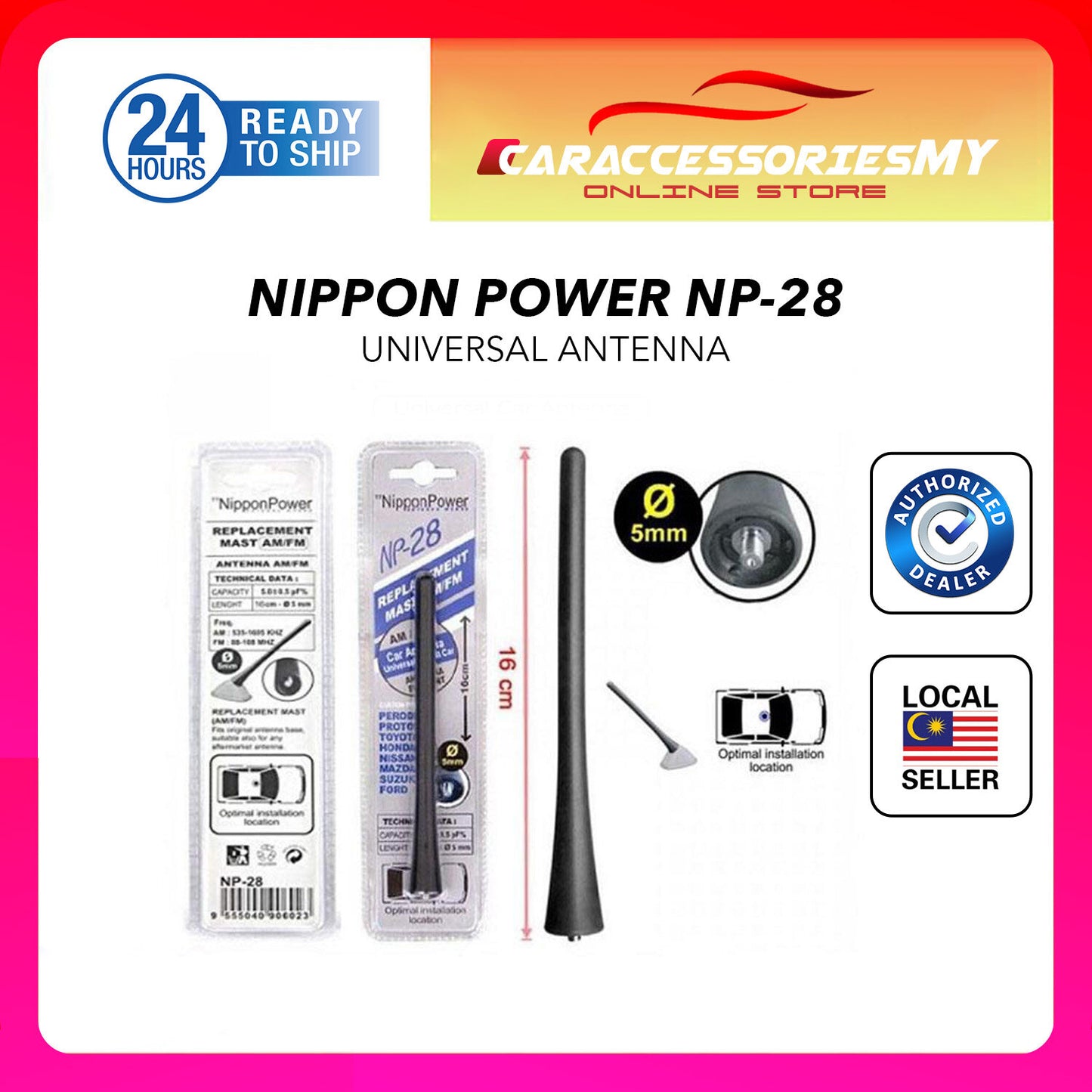 Nippon Power NP-28 Car antenna replacement Perodua Proton Toyota Honda Nissan Mazda SUZUKI FORD MYVI ALZA WAJA PERSONA