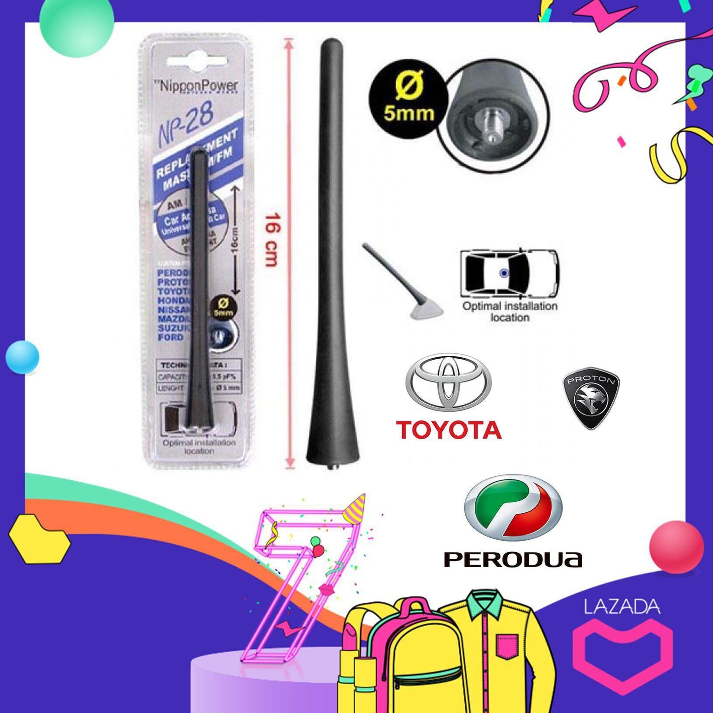 Nippon Power NP-28 Car antenna replacement Perodua Proton Toyota Honda Nissan Mazda SUZUKI FORD MYVI ALZA WAJA PERSONA