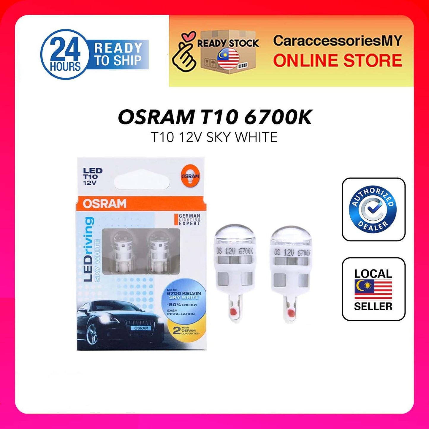 Osram LED T10 12V 2 PCS 6700K COOL Kelvin sky white car accessories light bulb lampu led kereta Myvi Axia Alza Viva Aruz Bezza Saga BLM/FLX Persona Exora Waja