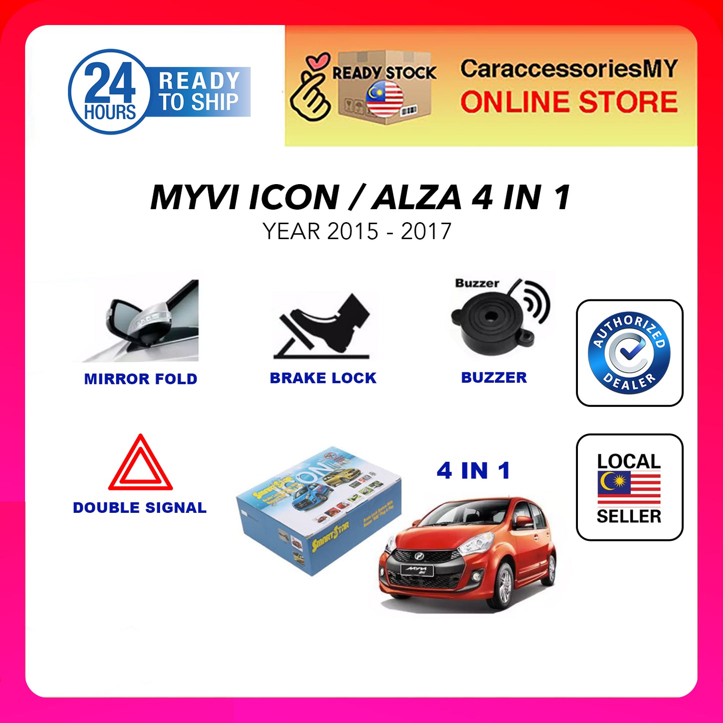 SmartStar Perodua Myvi Icon 2015-2017 4 in 1 Foot Brake Lock + Alarm Buzzer + Double Signal + LED Indicator myvi accessories