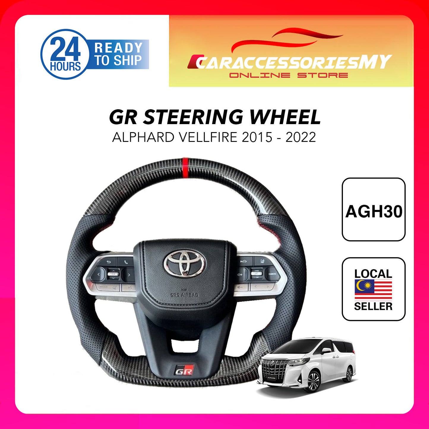 Toyota Alphard Vellfire AGH30 ANH30 ANH20 AH20 GR Carbon Steering PnP All Model Sport Steering