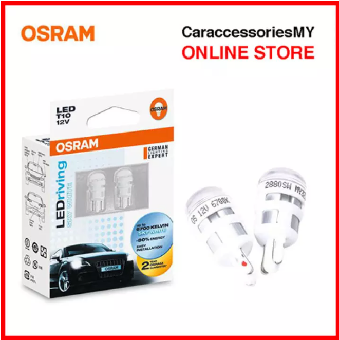 Osram LED T10 12V 2 PCS 6700K COOL Kelvin sky white car accessories light bulb lampu led kereta Myvi Axia Alza Viva Aruz Bezza Saga BLM/FLX Persona Exora Waja