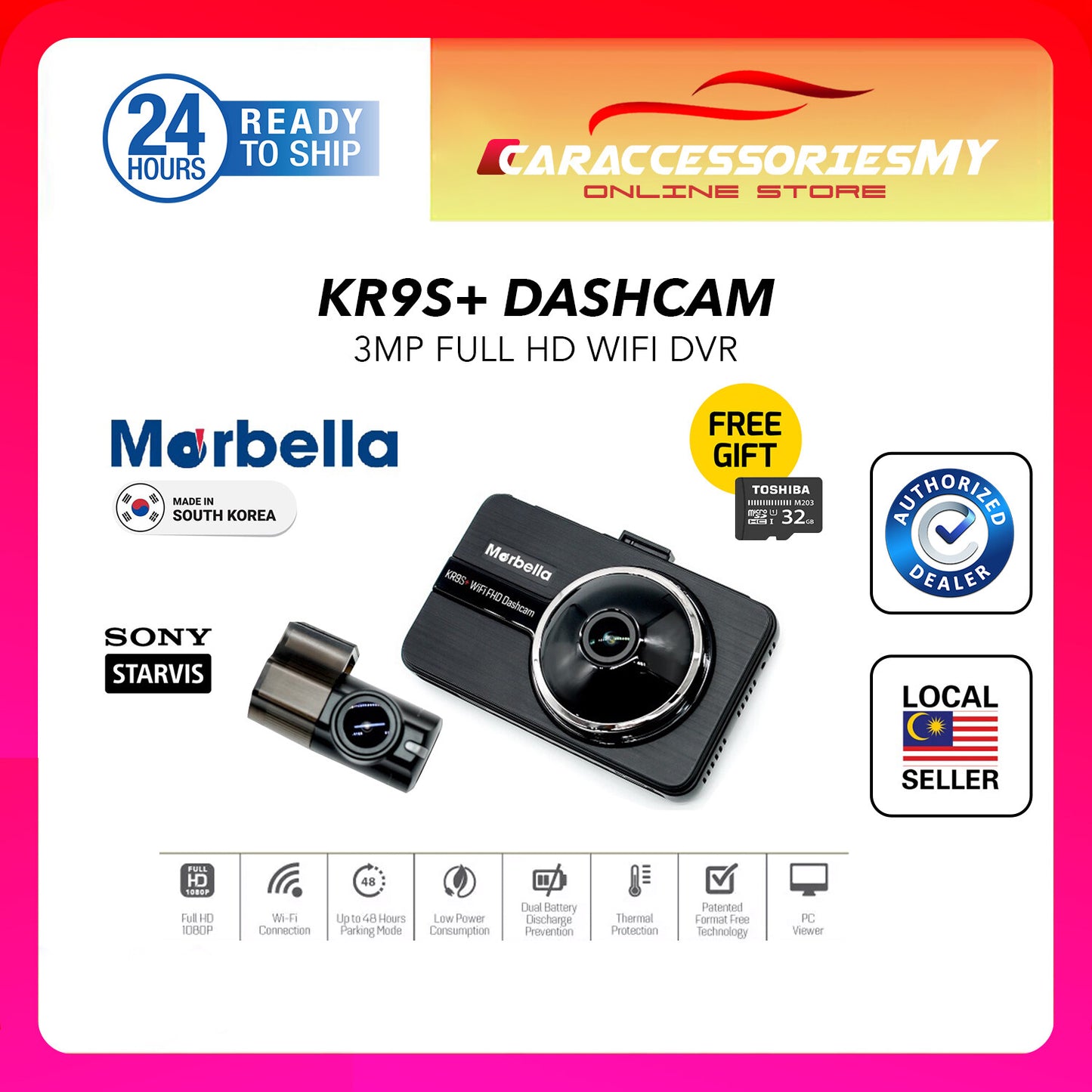 Marbella KR9S+ 2CH FHD 1080P Front Back WIFI Dashcam car dvr parking recorder camera made in korea