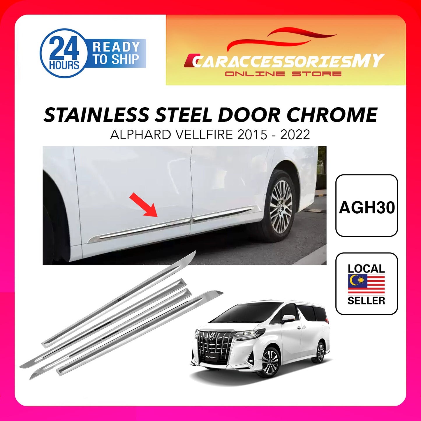 Toyota Alphard Vellfire AGH30 ANH30 2015 Side Door Moulding Panel Lower Garnish Stainless Steel Chrome Trim Body Lining