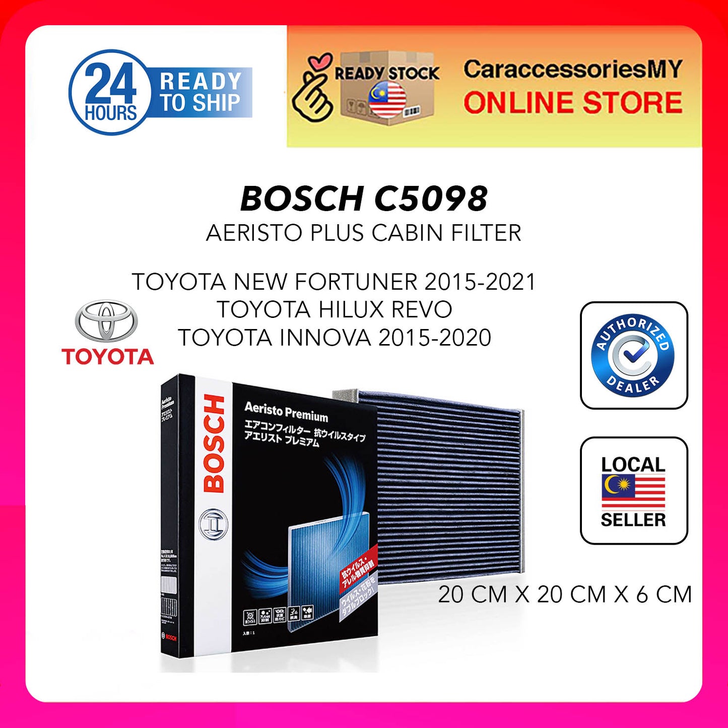 Bosch Carbon Cabin air Filter Aeristo Plus C5098 Toyota Hilux Vigo new innova fortuner 2015 - 2021 aircond filter