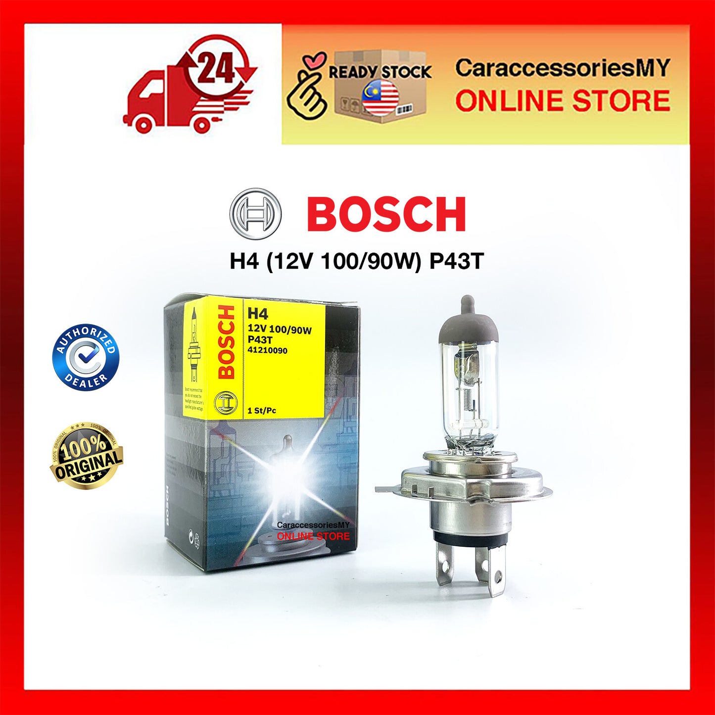 Bosch H4 12V 100/90W light bulb P43T lampu kereta headlamp headlight proton nissan honda gen2 saga wira myvi kancil 车头灯泡