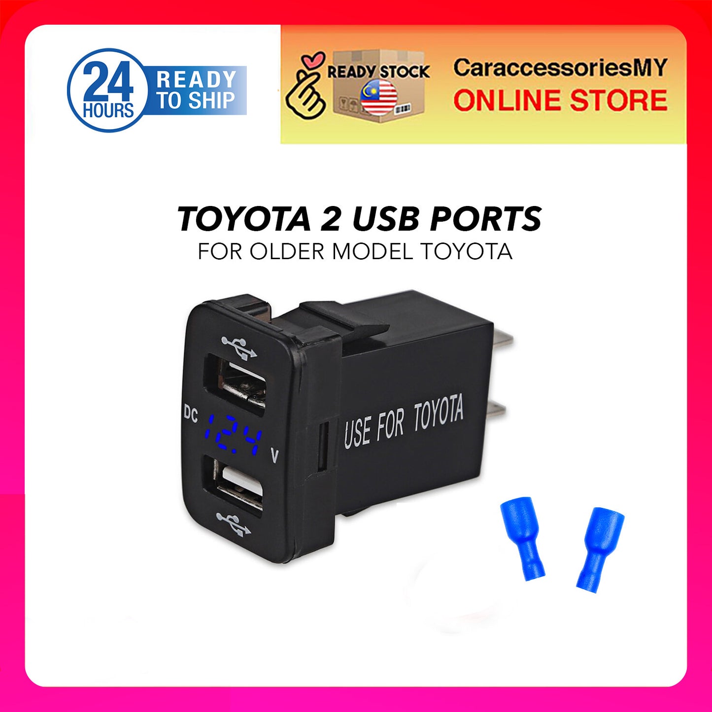 Dual toyota USB Ports Car Charger Socket Voltmeter Power Adapter 12V For Toyota older model corolla rush camry