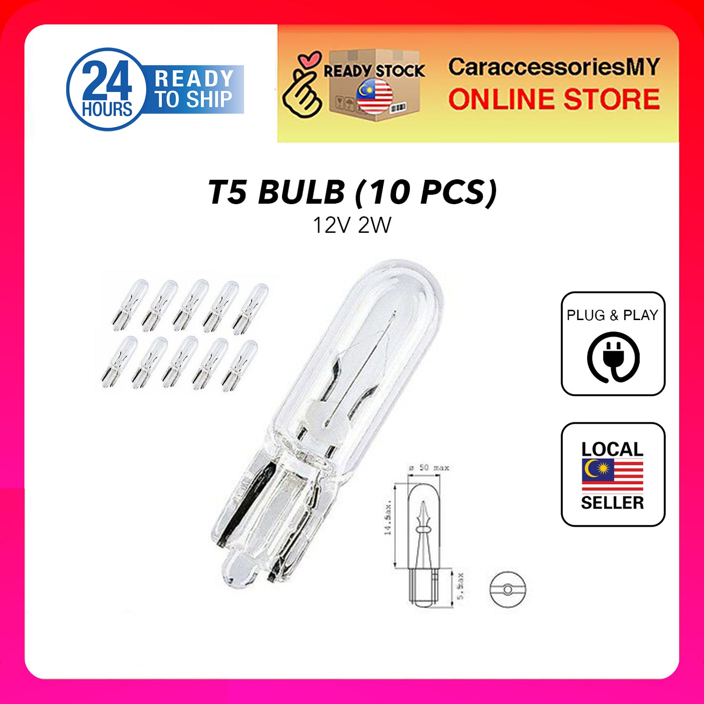 10 pcs T5 Bulb Meter Cluster Dashboard Motorcycle A/C Aircond Conditioner Dashboard Car Meter Light Bulb proton perodua