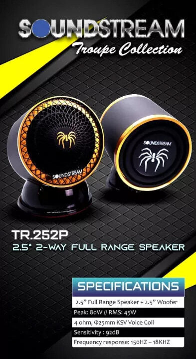 Soundstream Troupe Collection TR.252P 2.5" 2-Way Full Range Car Speakers Tweeter with Bass