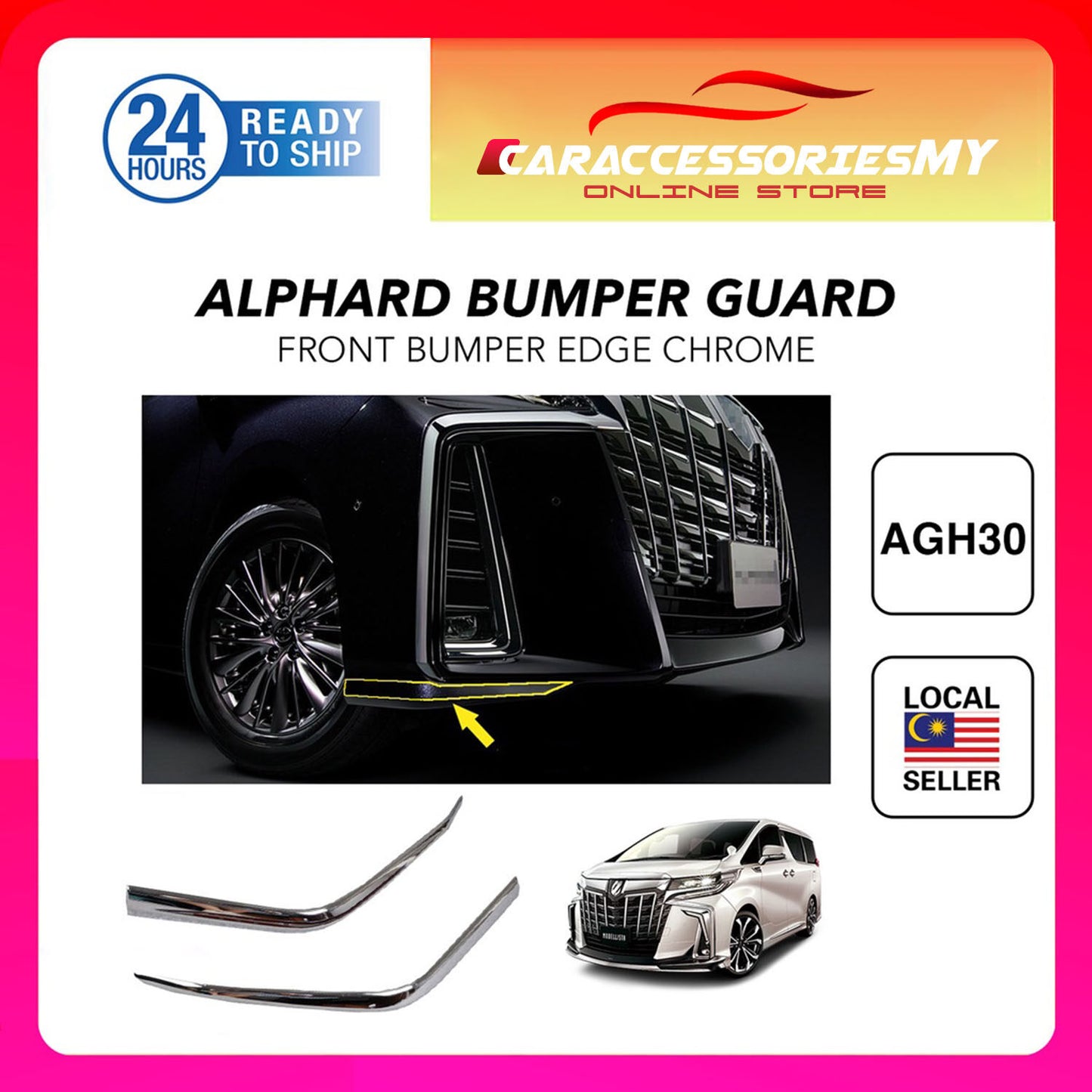 Toyota Alphard 2018-2020 ANH30 AGH30 Front Lower Bumper Edge Corner Guard Protector Chrome Trim Lining