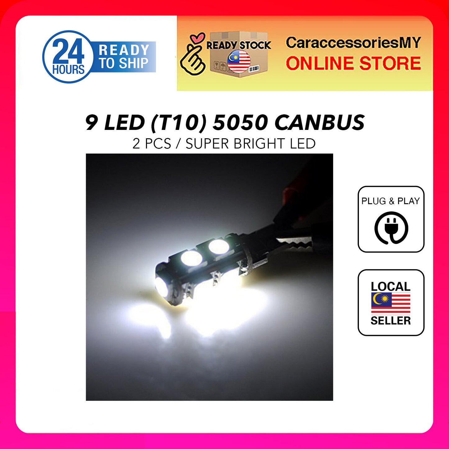 T10 9SMD LED 5050 Light Bead SMD LED Car Interior Light Bulb canbus w5w Headlight, Car Boot, License Plate Light Bulb