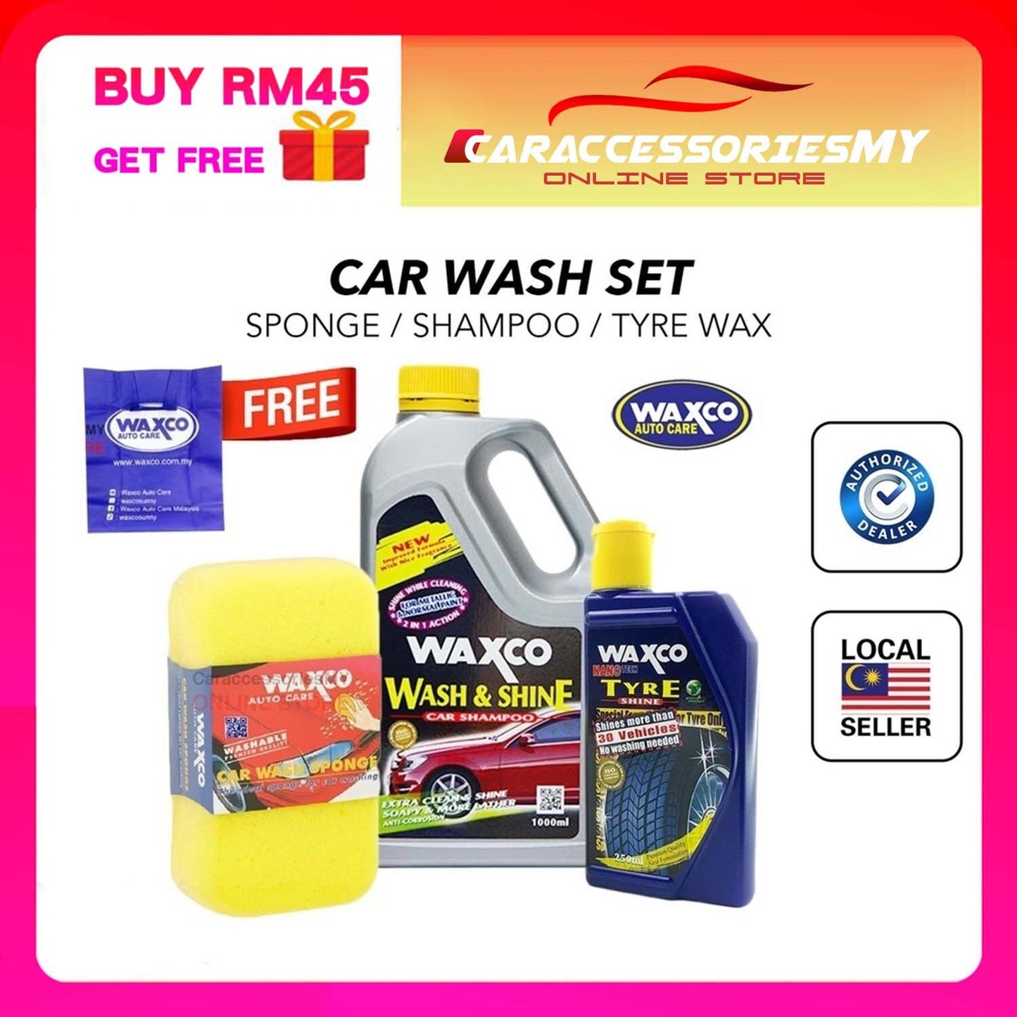 Waxco car wash set combo car soap shampoo syampu sabun cuci kereta car care tyre shine wax car sponge 洗车配套