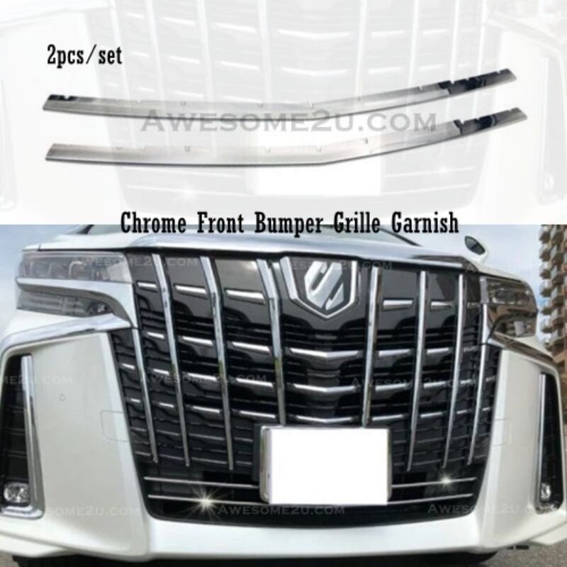 Toyota Alphard 2018-2022 AGH30 Front Bumper Grille Chrome Garnish Trim Lining Stainless Steel Frame