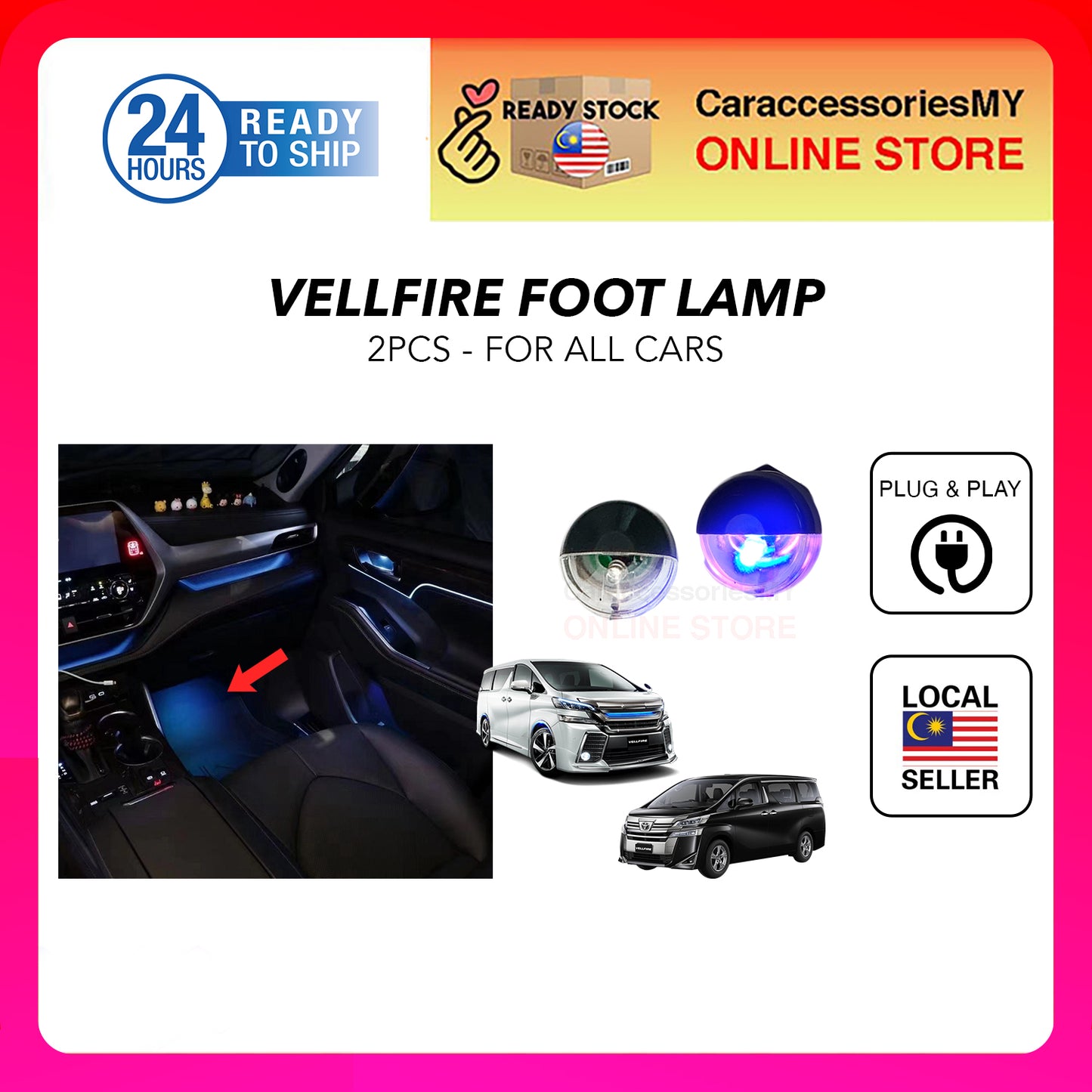 Toyota Alphard Vellfire ANH30 ANH20 Inner Foot Lamp Driver Passenger Room Light Car Foot Light Lampu Kaki Kereta