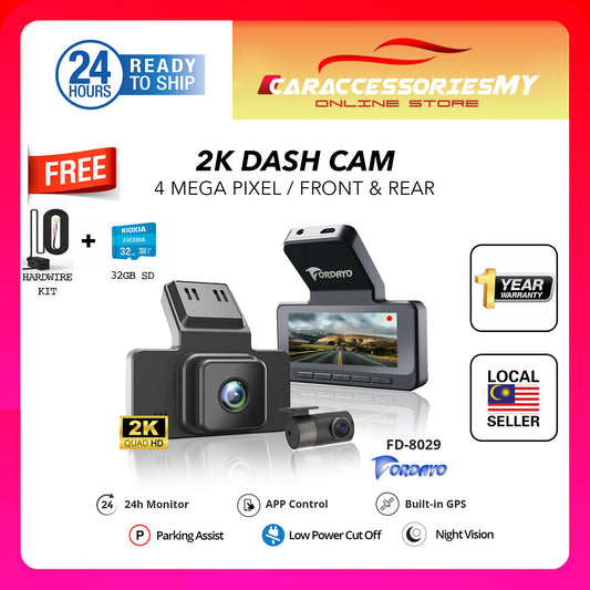 Fordayo Dashcam 2K dual lens front Night Vision Built-in GPS WiFi App Control WDR G-sensor Loop Recording 24H