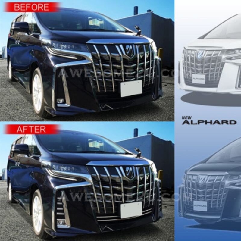Toyota Alphard 2018-2022 AGH30 Front Bumper Grille Chrome Garnish Trim Lining Stainless Steel Frame