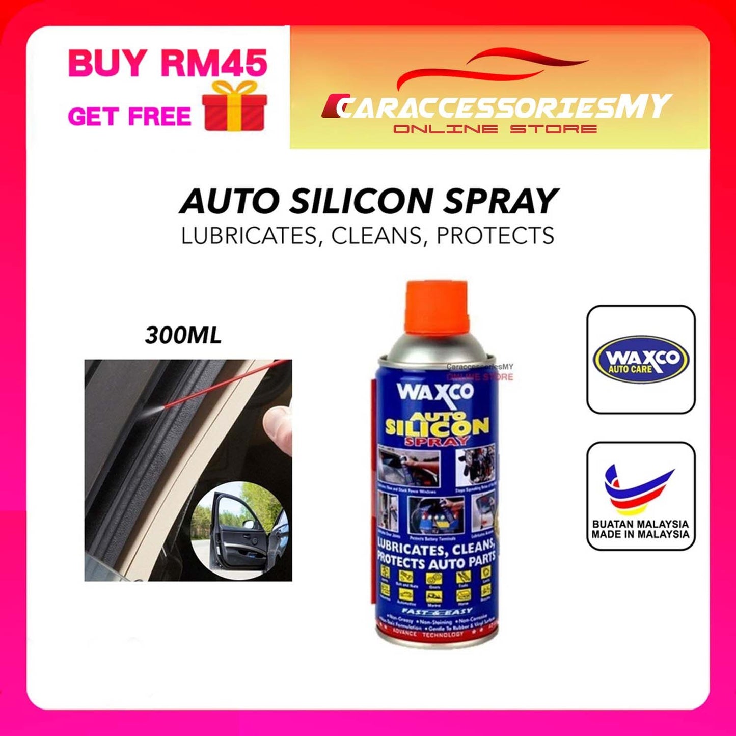 WAXCO Auto Silicon Spray (300ml) car lubricant cleaner spray rubber vinyl protection wd40
