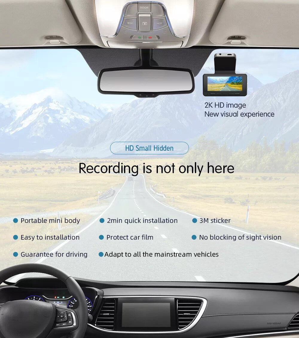 Fordayo Dashcam 2K dual lens front Night Vision Built-in GPS WiFi App Control WDR G-sensor Loop Recording 24H