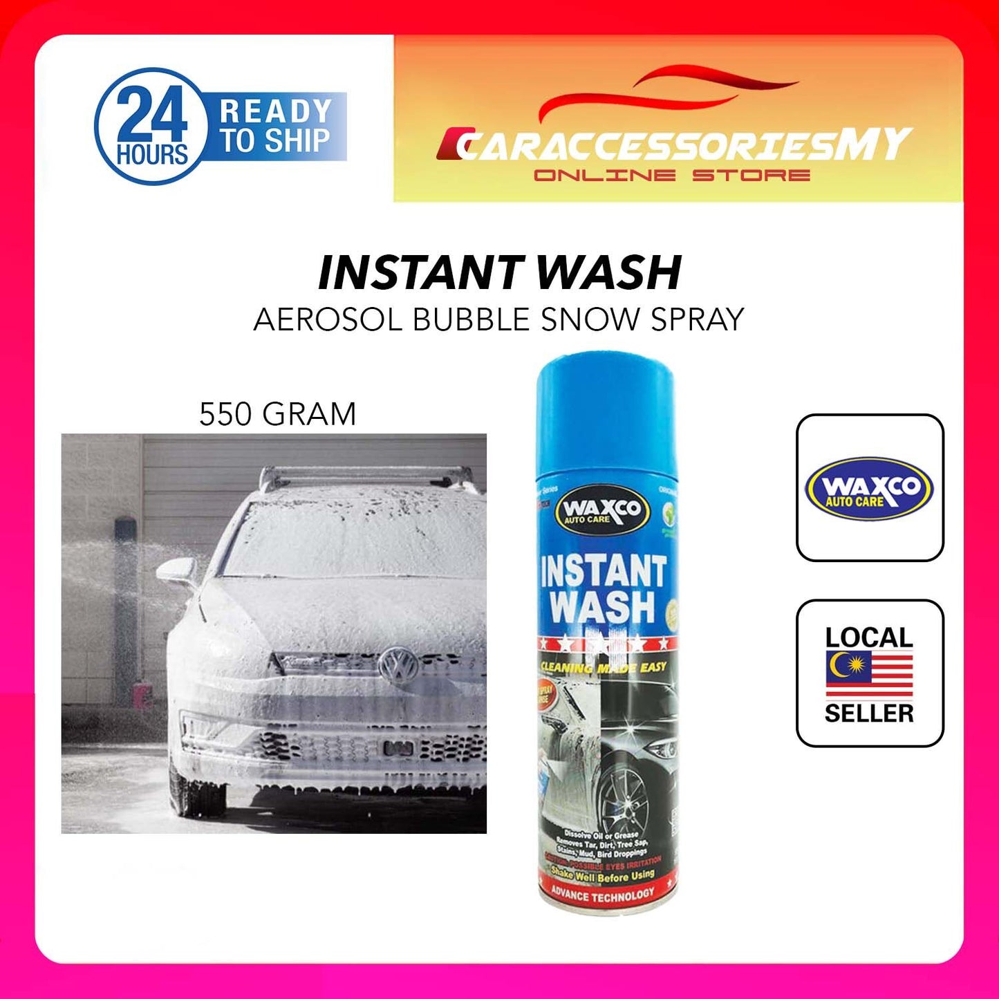 waxco instant wash car wash form spray aerosol bubble easy clean sabun cuci kereta 懒人洗车器