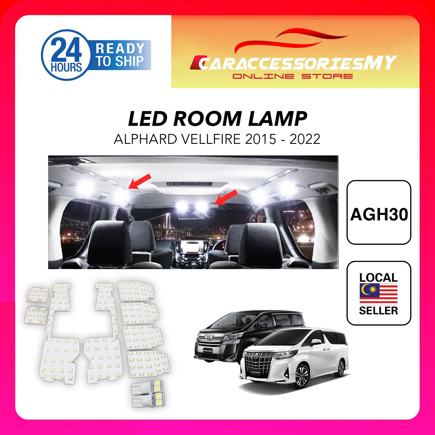 Toyota Alphard Vellfire AGH30 2015-2022 Room Lamp LED Set Super Bright Interior Room Light Accessories Reading Light YH499