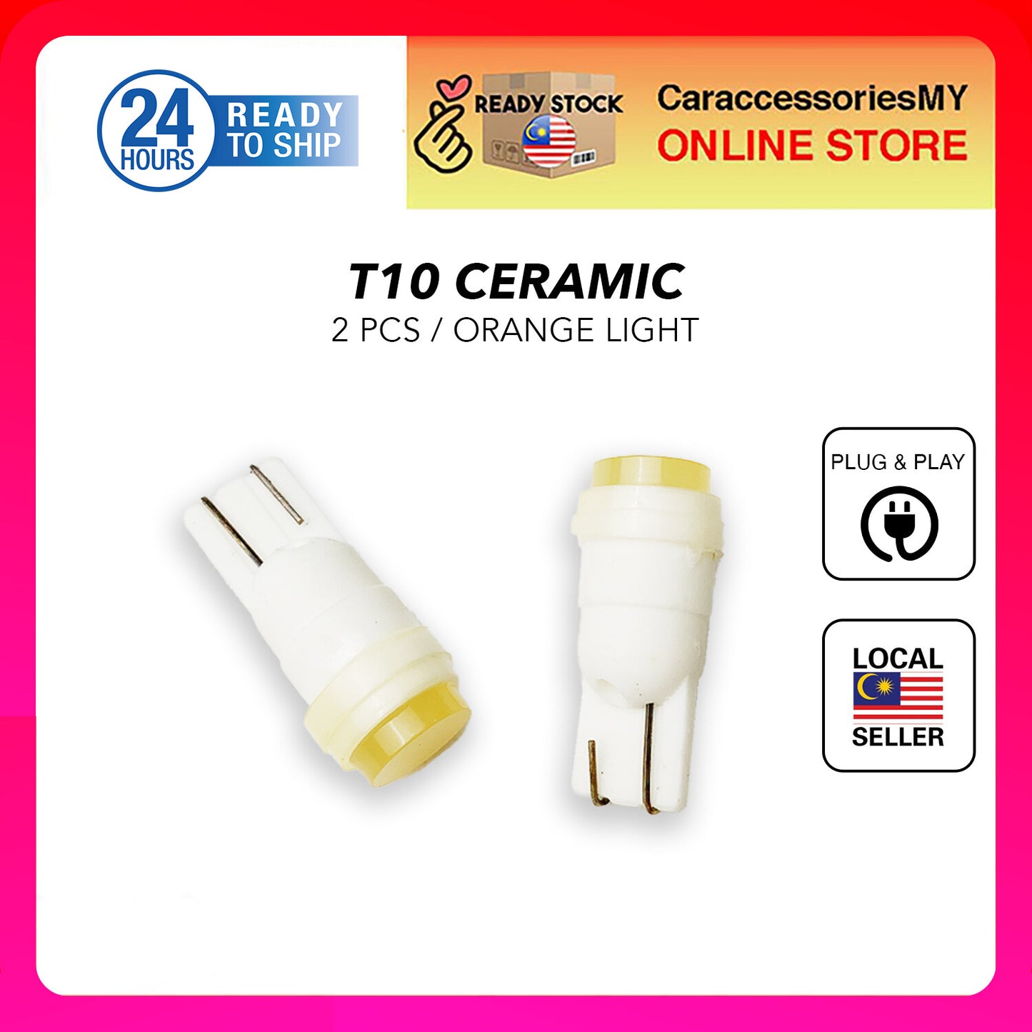 Ceramics T10 W5W Position light License plate light Indoor light the width light yellow orange bulb