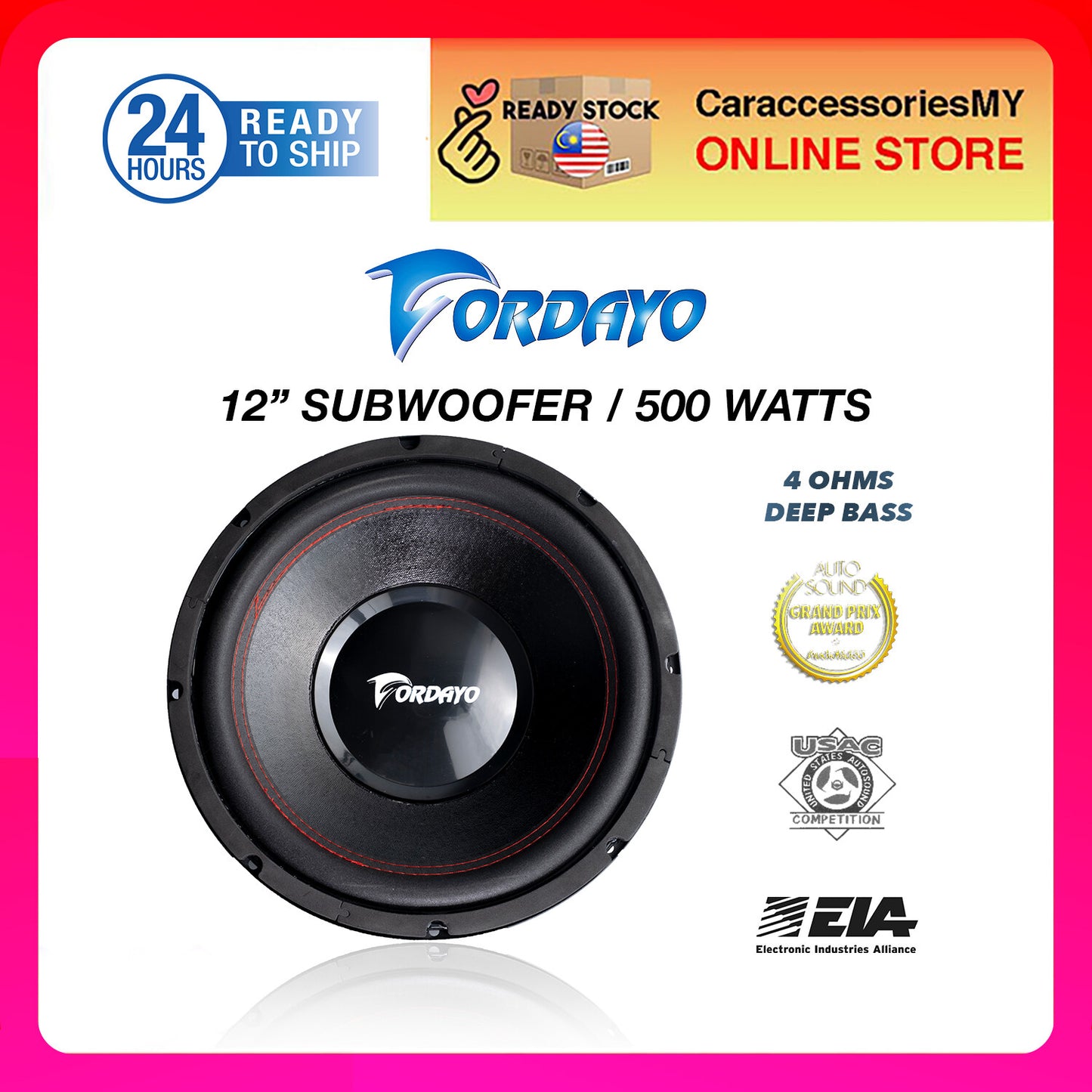 Fordayo 12 inch subwoofer car audio speaker deep bass 500 watts woofer kereta