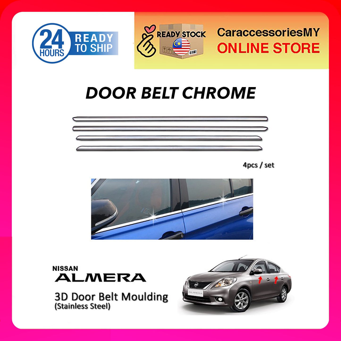 Nissan Almera window trim lining door belt moulding chrome 4pc