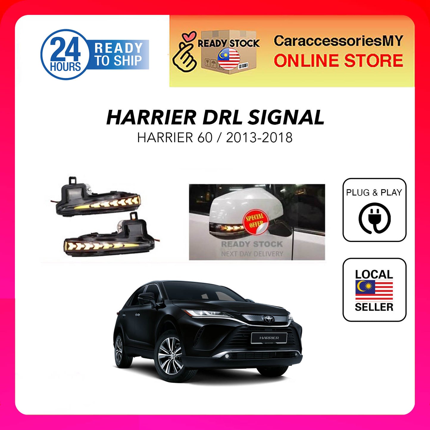 Toyota Harrier XU60 2013-2018 Side Mirror Sequential Turn Signal rear view mirror LED DRL day running light