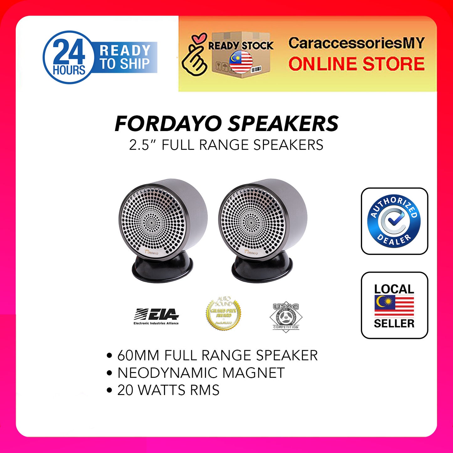 Fordayo 2.5 inch full range speaker car dashboard tweeter mid bass kereta spekers myvi city ativa jbl soundstream