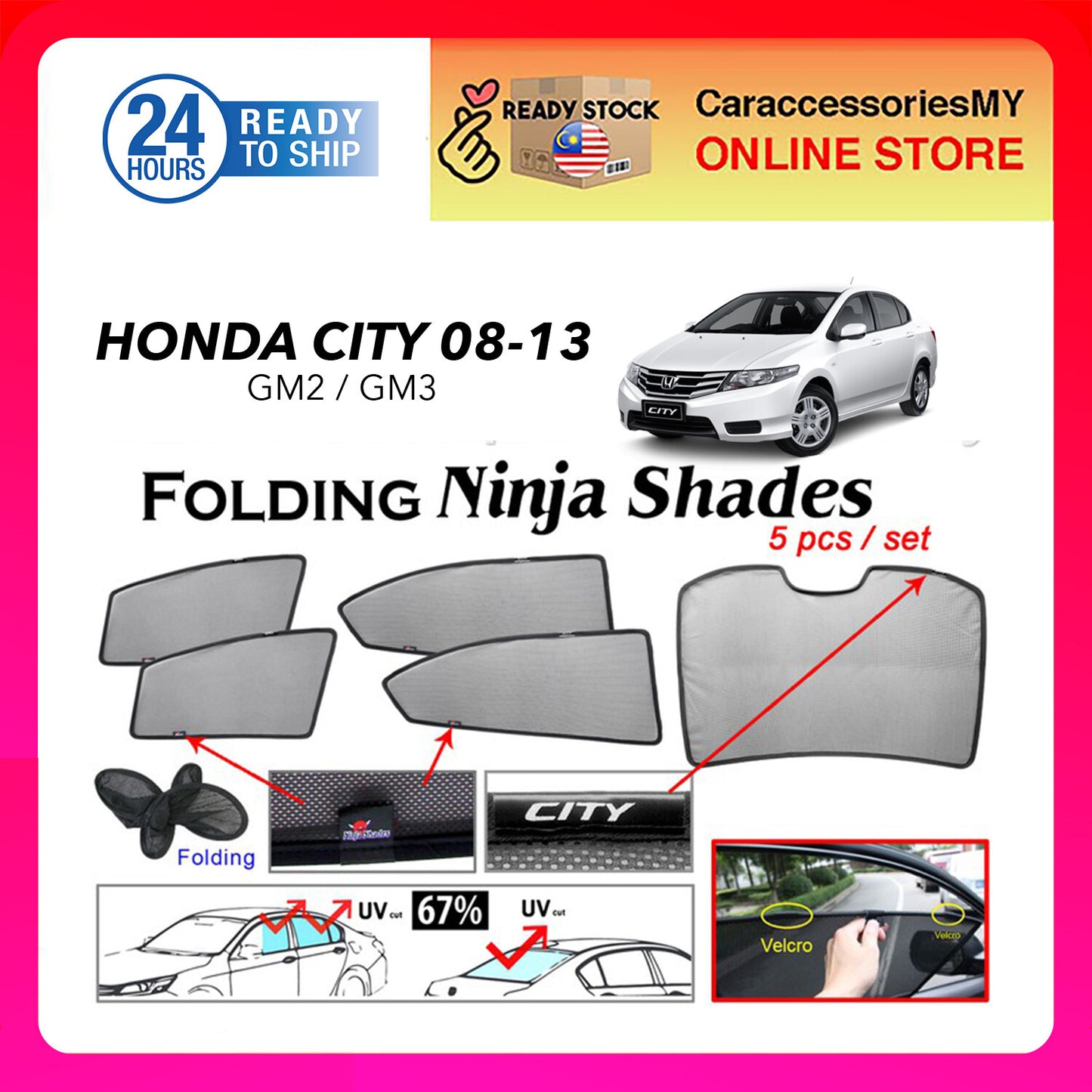 Honda City GM2/GM3 Year 08-13 Magnetic Ninja Sun Shade Premium Quality sunshades protection