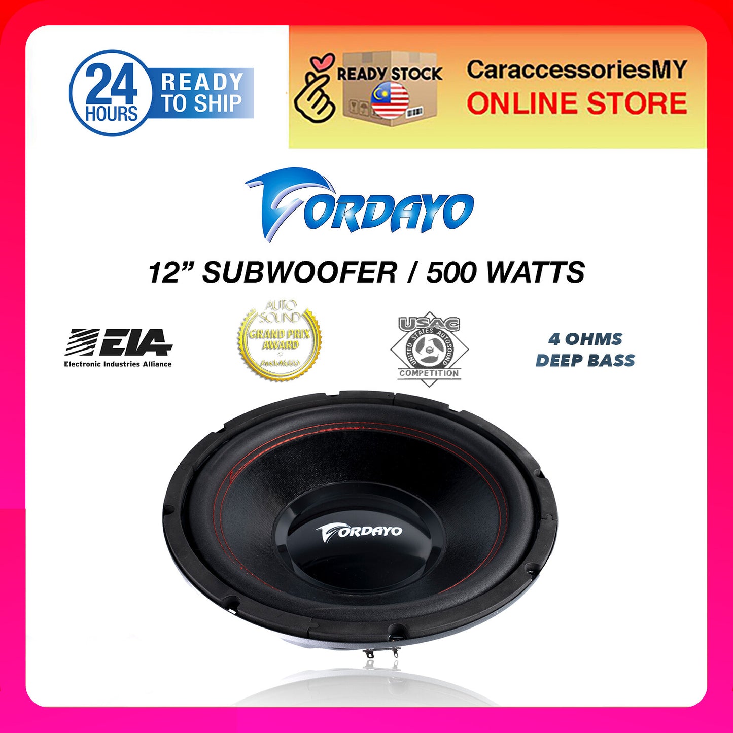 Fordayo 12 inch subwoofer car audio speaker deep bass 500 watts woofer kereta