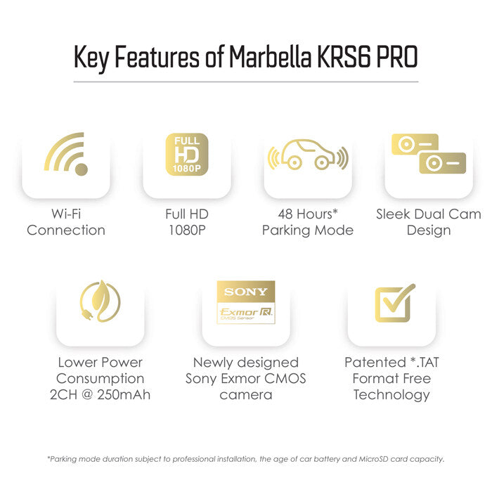 Marbella KR6S PRO 2CH FHD 1080P Front Back Car WIFI Dashcam dvr camcorder black box hidden car cam