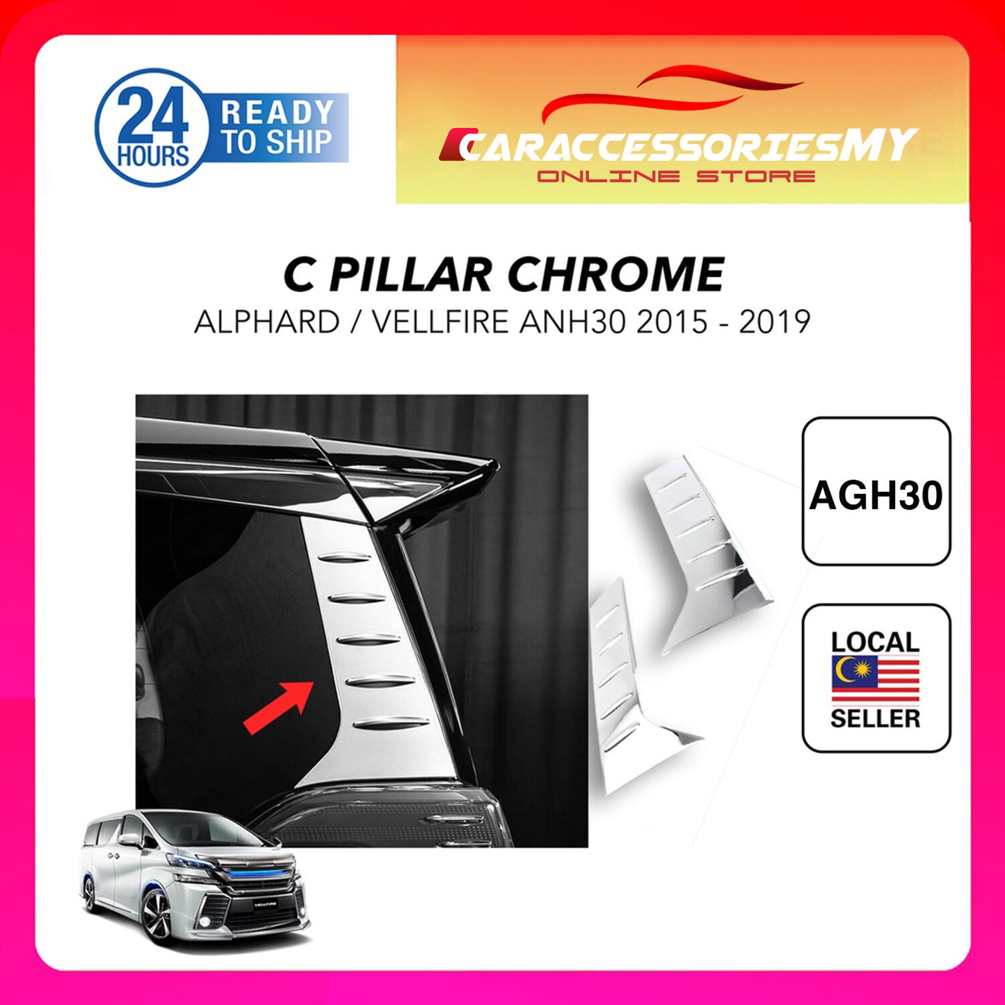 Toyota Alphard Vellfire AGH30 C Pillar Chrome