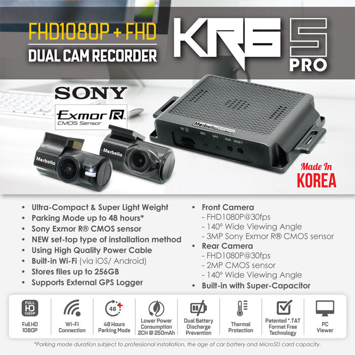 Marbella KR6S PRO 2CH FHD 1080P Front Back Car WIFI Dashcam dvr camcorder black box hidden car cam