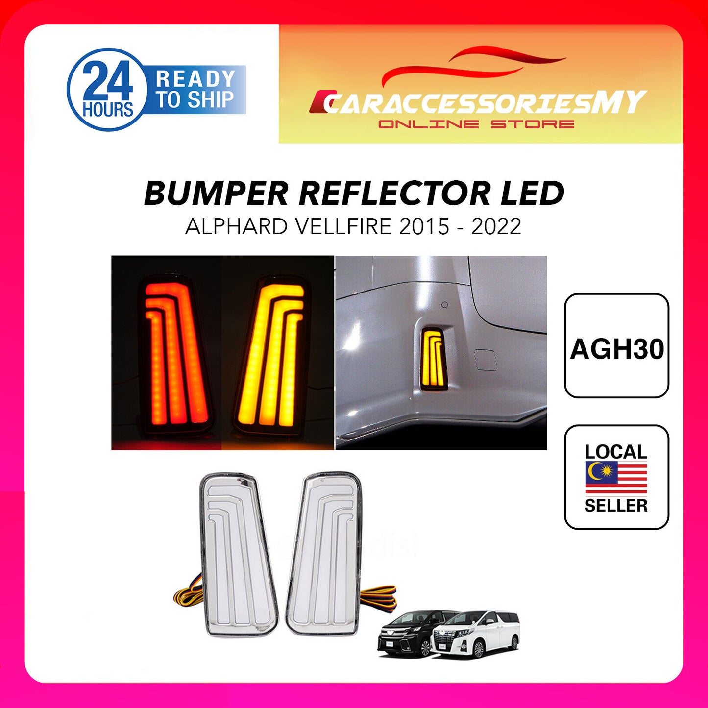 Toyota Alphard Vellfire AGH30 2015-2022 Rear Bumper Reflector Brake Light Signal Lamp Angel Wing LED