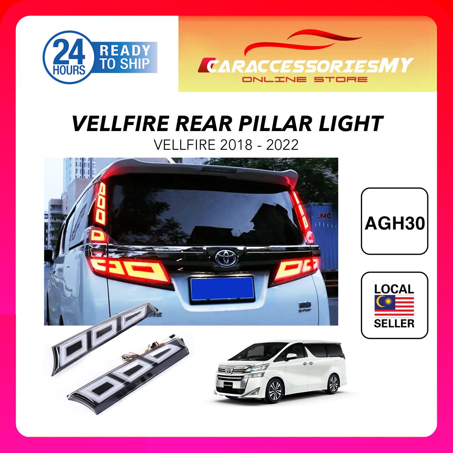 Toyota Vellfire AGH30 2018-2021 Rear Pillar Light Window Decorative Reflector LED Brake Lamp