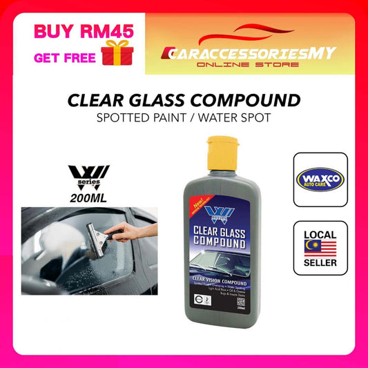 Waxco W SERIES clear glass compound remove oil spotted paint water spot stains rain act windshield scratches