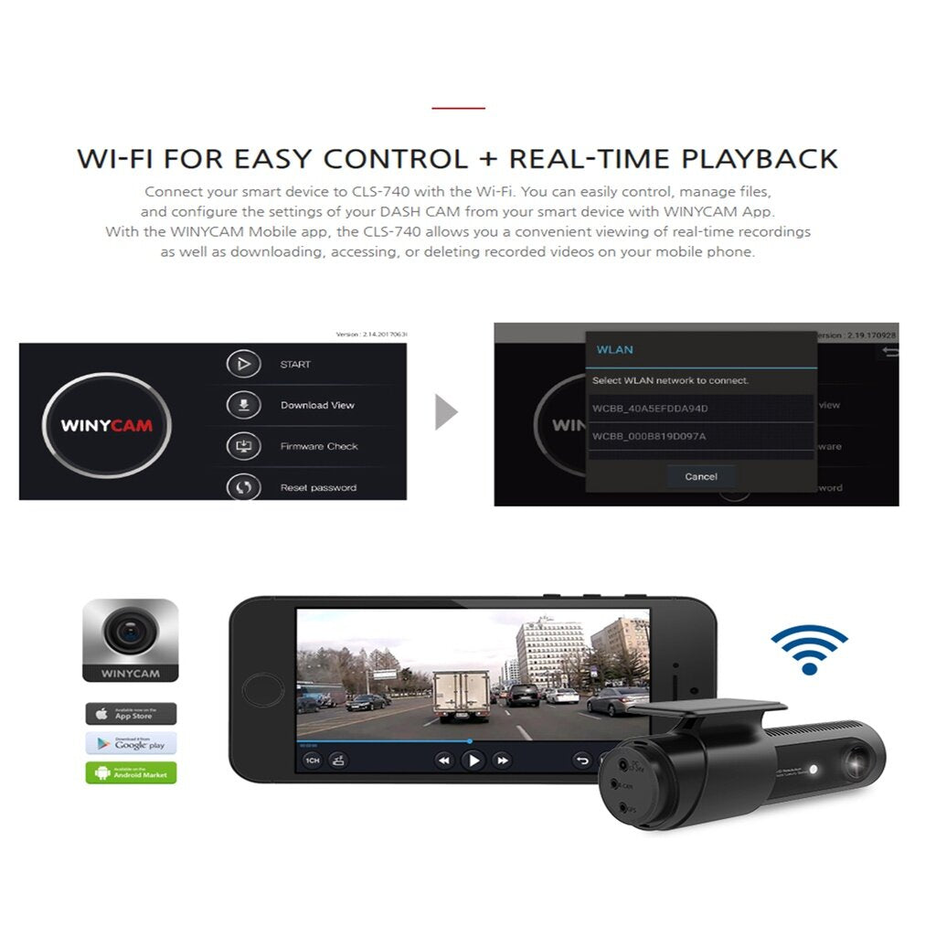 Winycam CLS-740 24 hours dashcam hidden dvr dual channel parking camera 2k qhd fhd korea car recorder adas wifi 行车记录仪