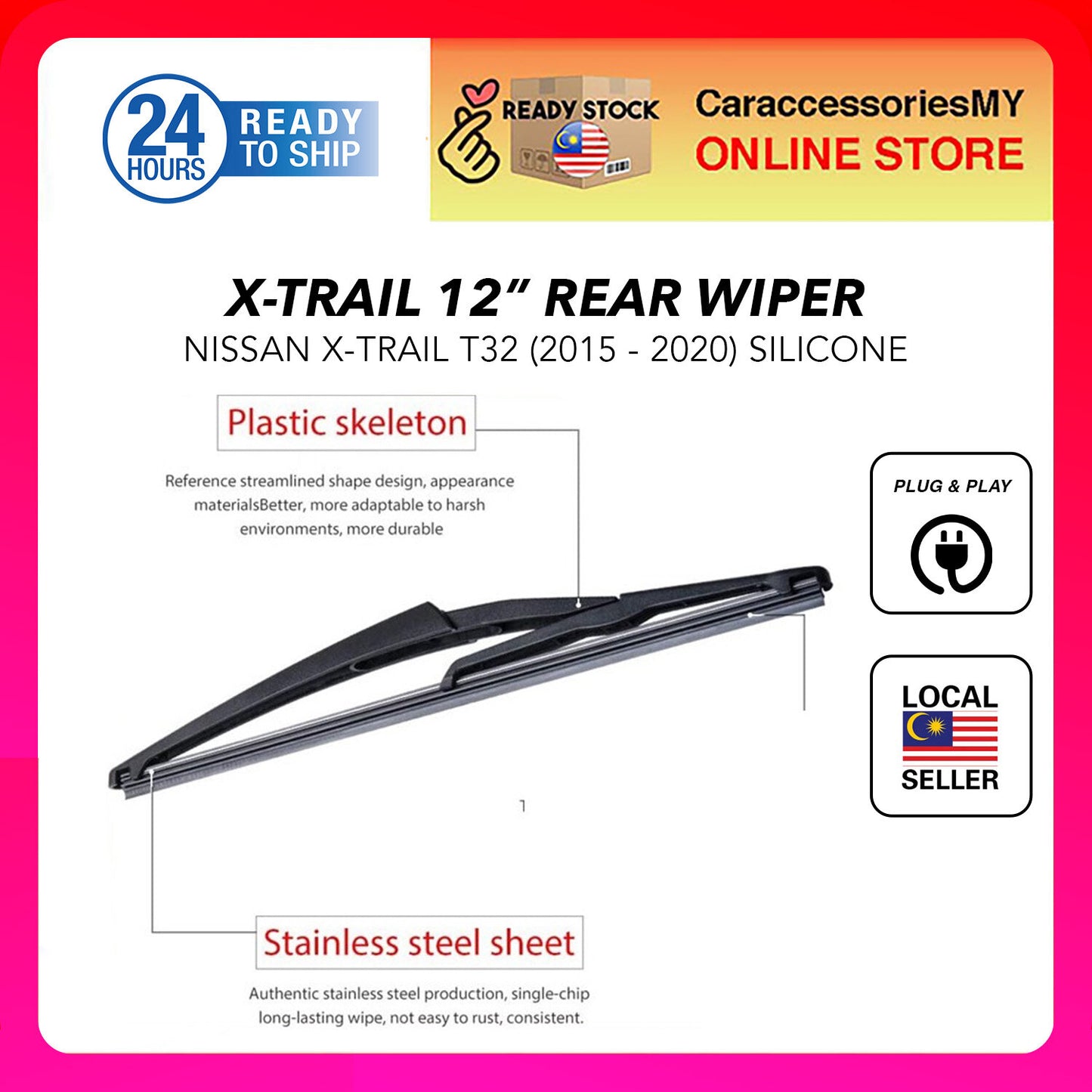 NISSAN X-TRAIL T32 |12" Rear Window SILICONE Wiper Blades | Wiper Belakang | NISSAN X-TRAIL Rear Wiper