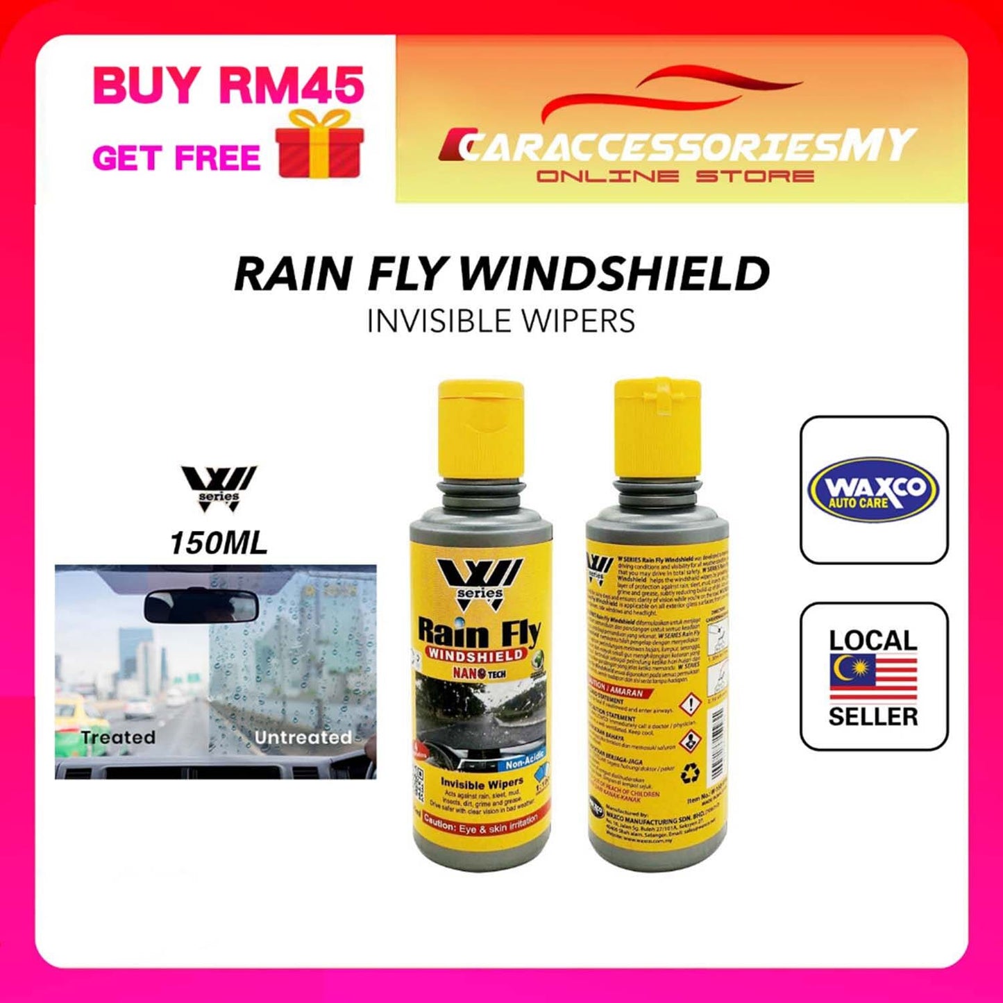 Waxco W SERIES rain fly windshield rain act water repellent invisible wipers penghalau hujan