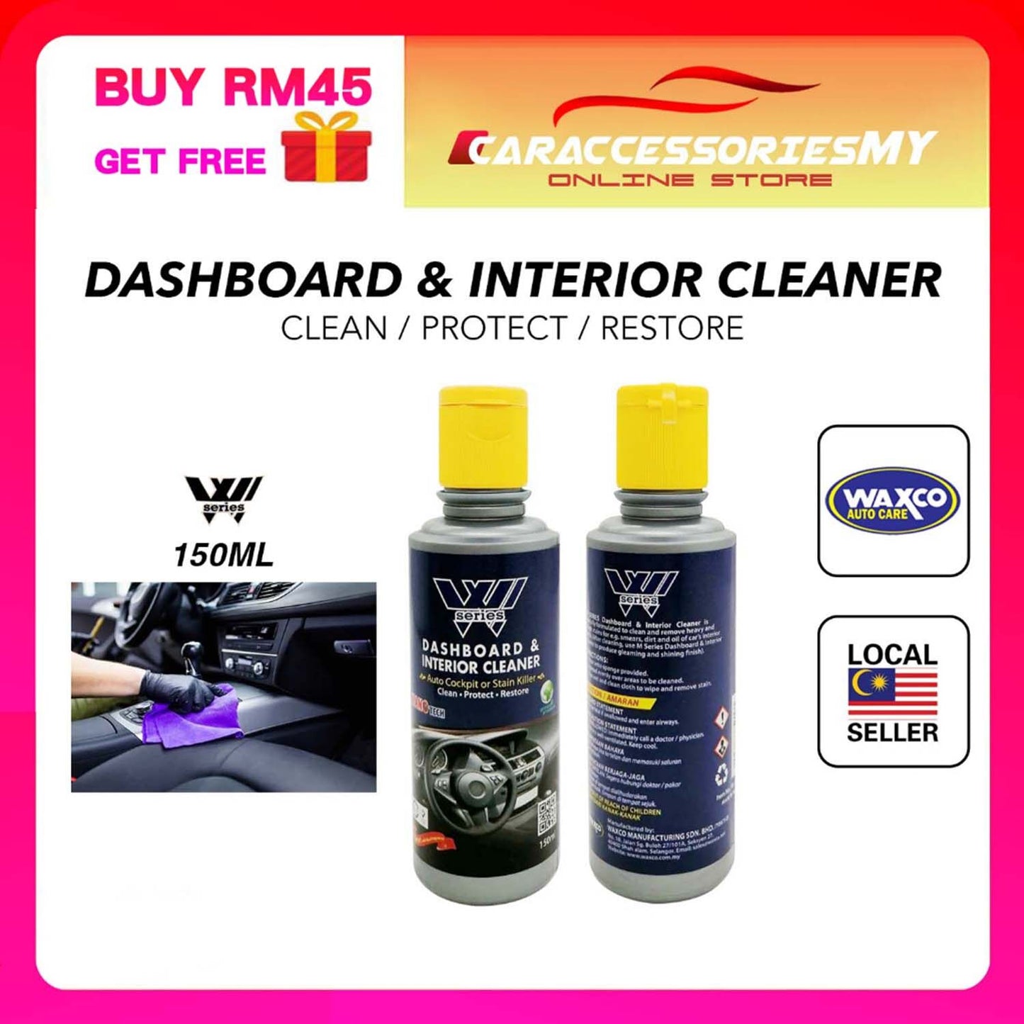 Waxco W series car dashboard & interior cleaner cockpit restore 100ml car care kilat dalam kereta