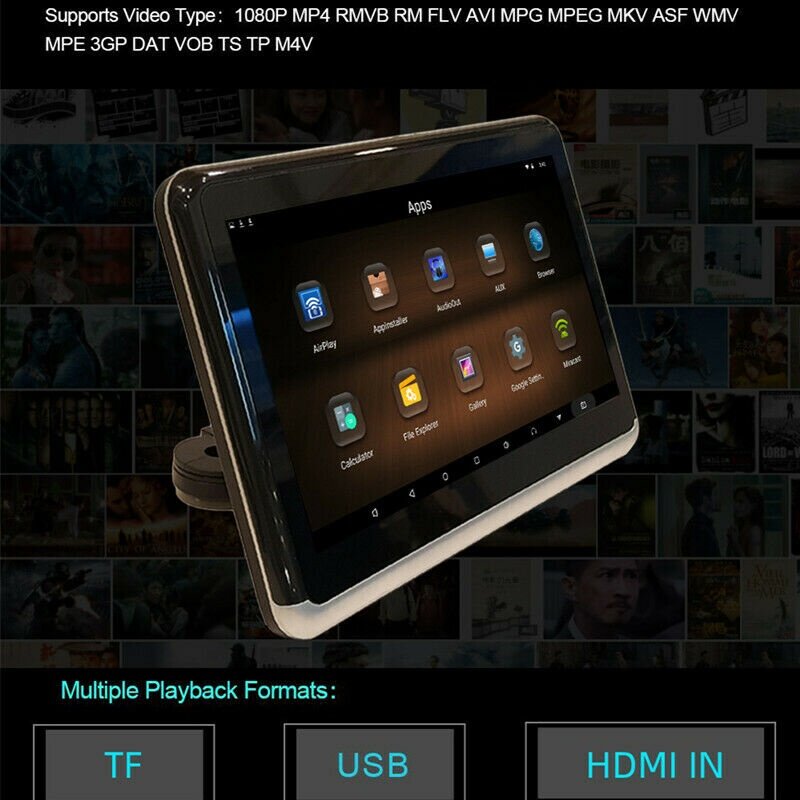Fordayo universal android 2+32GB headrest monitor rear seat tv 10.1 inch WiFi MicroSD Clip on Airplay Kid Car TV