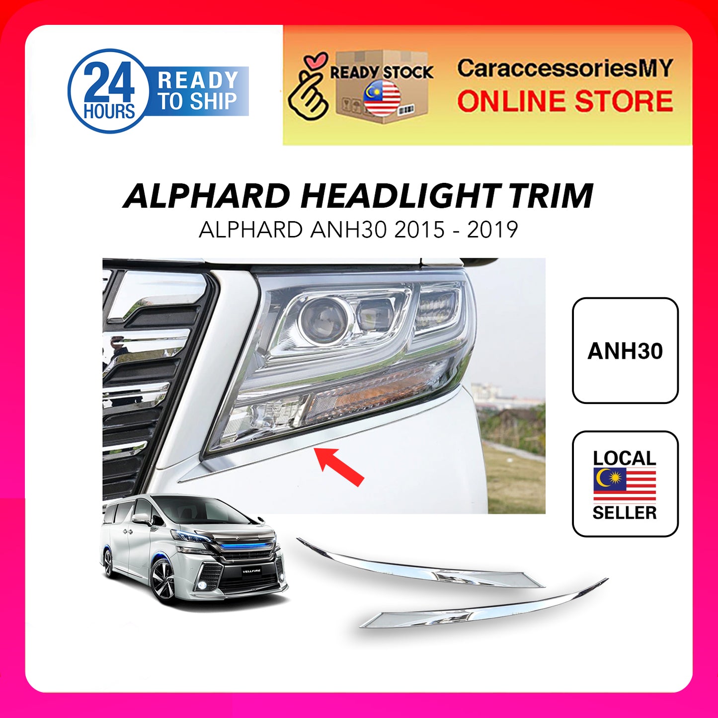 Toyota Alphard ANH30 2015-2019 Headlight Trim ABS Chrome Car Styling Headlamp Chrome Garnish