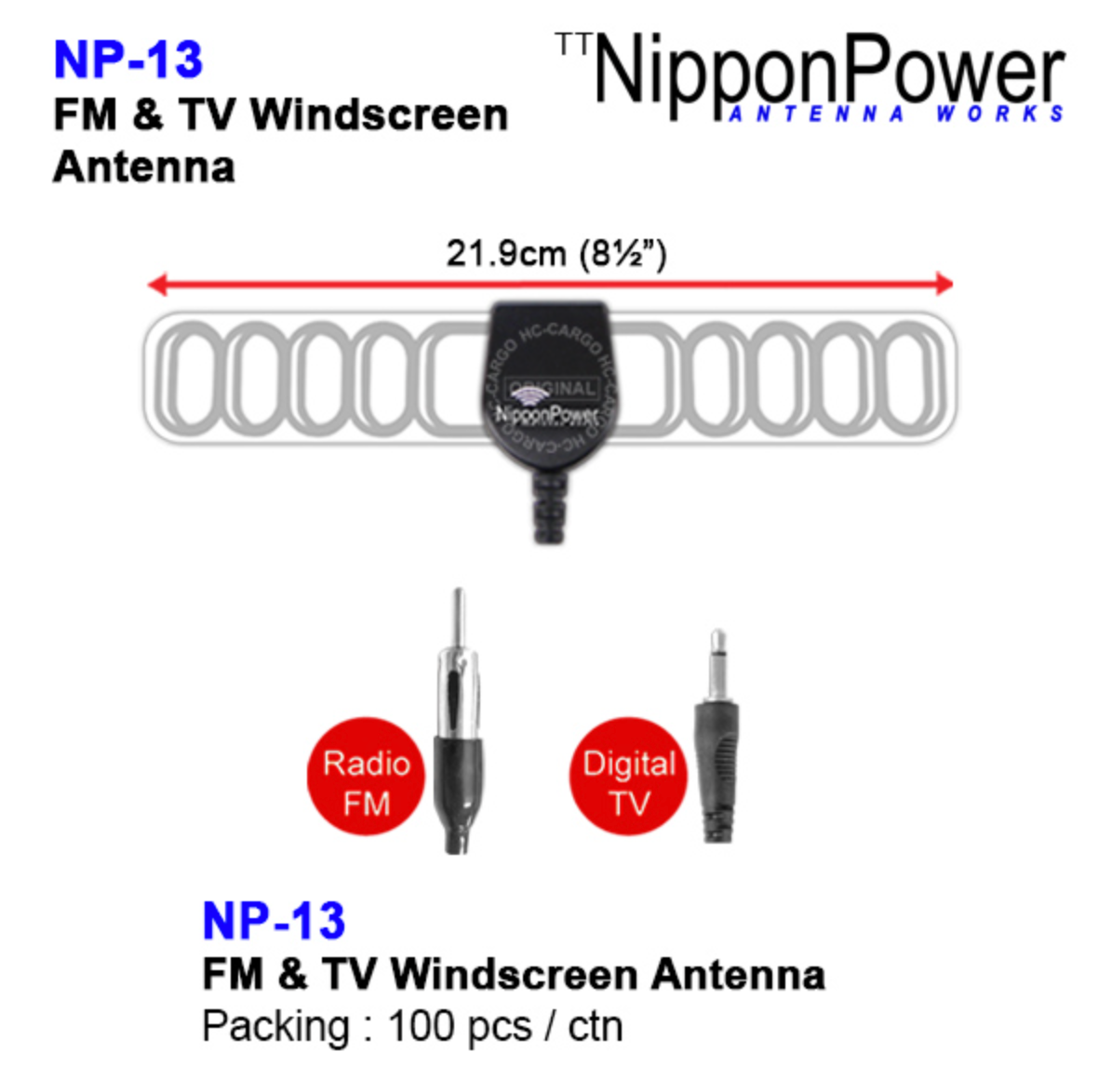 Nippon Power NP-13 Car Digital DVB-T TV Antenna Built in Ampliflier